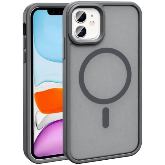Apple iPhone 12 (6.1) Kılıf Magsafe Şarj Özellikli Renkli Mat Arka Yüzey Sio Kapak - Gri