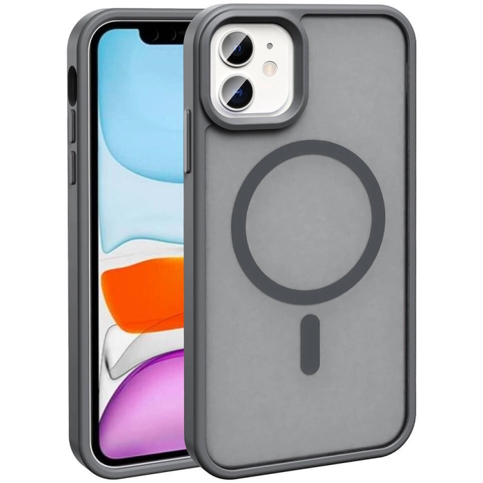 Apple iPhone 12 (6.1) Kılıf Magsafe Şarj Özellikli Renkli Mat Arka Yüzey Sio Kapak - Gri