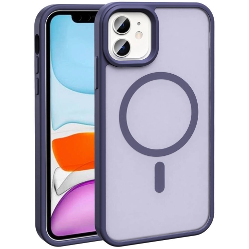 Apple iPhone 12 (6.1) Kılıf Magsafe Şarj Özellikli Renkli Mat Arka Yüzey Sio Kapak - Koyu Mor