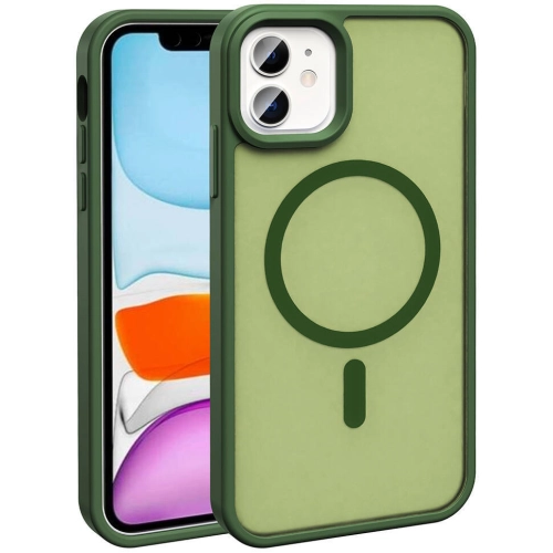 Apple iPhone 12 (6.1) Kılıf Magsafe Şarj Özellikli Renkli Mat Arka Yüzey Sio Kapak - Koyu Yeşil