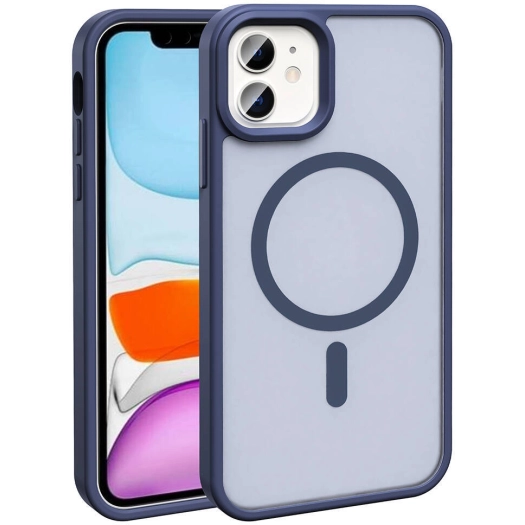Apple iPhone 12 (6.1) Kılıf Magsafe Şarj Özellikli Renkli Mat Arka Yüzey Sio Kapak - Lacivert