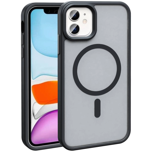 Apple iPhone 12 (6.1) Kılıf Magsafe Şarj Özellikli Renkli Mat Arka Yüzey Sio Kapak - Siyah