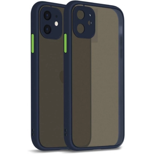 Apple iPhone 12 Mini (5.4) Kılıf Kamera Korumalı Arkası Şeffaf Mat Silikon Kapak - Lacivert