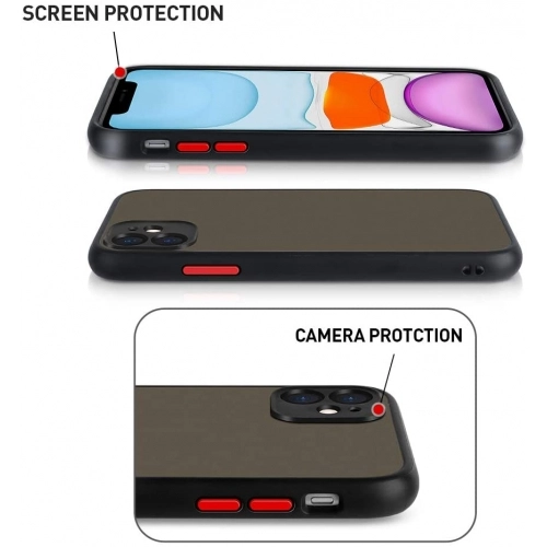 Apple iPhone 12 Mini (5.4) Kılıf Kamera Korumalı Arkası Şeffaf Mat Silikon Kapak - Siyah