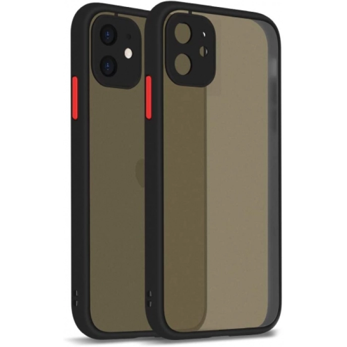 Apple iPhone 12 Mini (5.4) Kılıf Kamera Korumalı Arkası Şeffaf Mat Silikon Kapak - Siyah