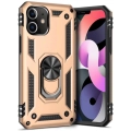 Apple iPhone 12 Mini (5.4) Kılıf Silikon Zırhlı Standlı Yüzüklü Mıknatıslı Tank Kapak - Gold