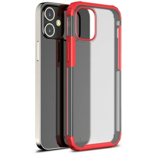 Apple iPhone 12 Mini (5.4) Kılıf Volks Serisi Kenarları Silikon Arkası Şeffaf Sert Kapak - Kırmızı