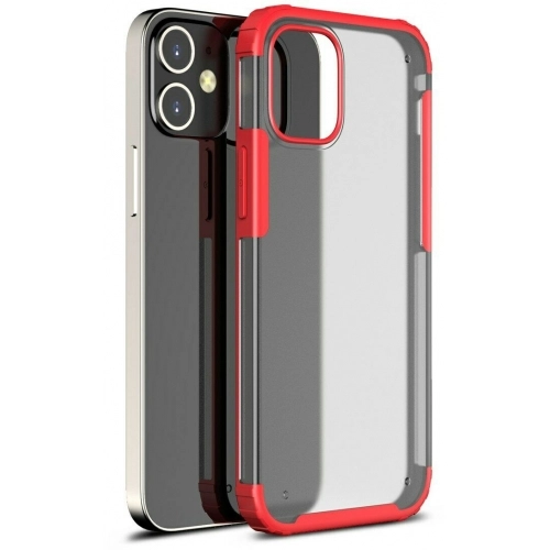 Apple iPhone 12 Mini (5.4) Kılıf Volks Serisi Kenarları Silikon Arkası Şeffaf Sert Kapak - Kırmızı