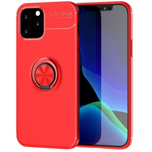 Apple iPhone 12 Pro (6.1) Kılıf Renkli Silikon Yüzüklü Standlı Auto Focus Ravel Kapak - Kırmızı