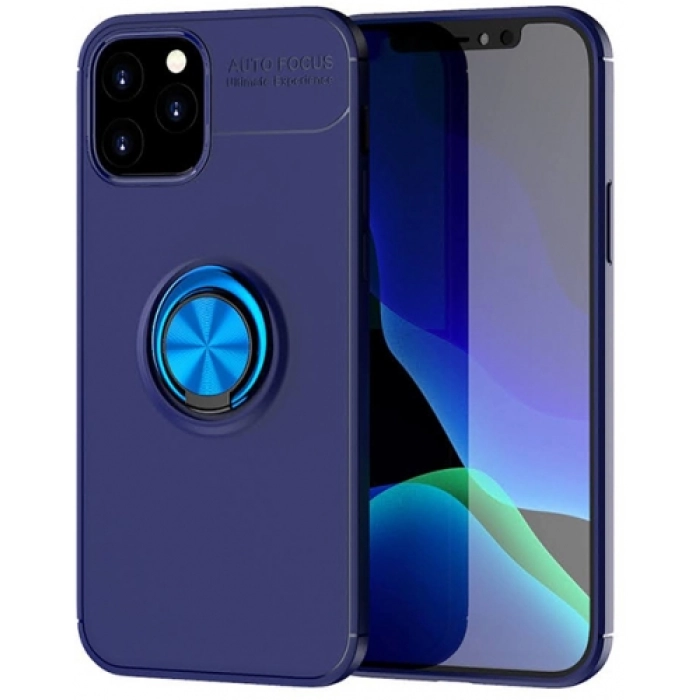 Apple iPhone 12 Pro (6.1) Kılıf Renkli Silikon Yüzüklü Standlı Auto Focus Ravel Kapak - Mavi