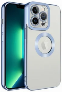 Apple iPhone 12 Pro (6.1) Kılıf Kamera Korumalı Silikon Logo Açık Omega Kapak - Mavi