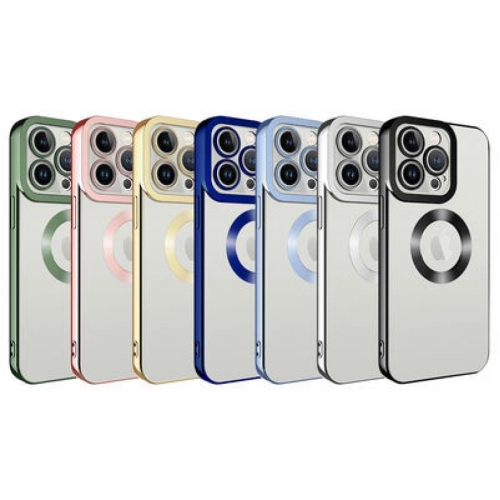 Apple iPhone 12 Pro (6.1) Kılıf Kamera Lens Korumalı Şeffaf Renkli Logo Gösteren Parlak Kapak - Mavi