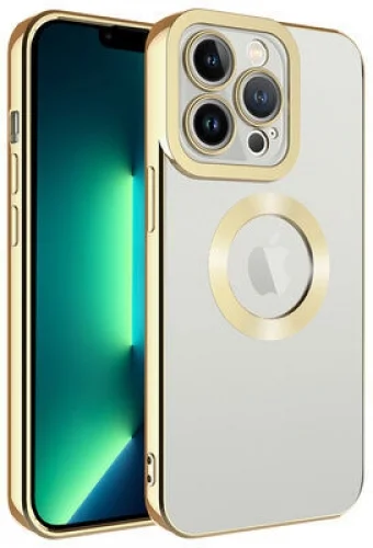 Apple iPhone 12 Pro (6.1) Kılıf Kamera Korumalı Silikon Logo Açık Omega Kapak - Rose Gold