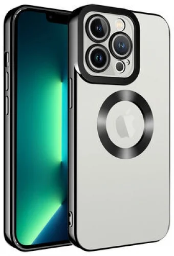 Apple iPhone 12 Pro (6.1) Kılıf Kamera Korumalı Silikon Logo Açık Omega Kapak - Siyah