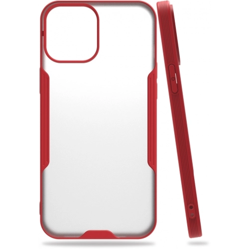 Apple iPhone 12 Pro (6.1) Kılıf Renkli Silikon Kamera Lens Korumalı Şeffaf Parfe Kapak - Kırmızı