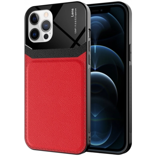 Apple iPhone 12 Pro (6.1) Kılıf Deri Görünümlü Emiks Kapak - Kırmızı