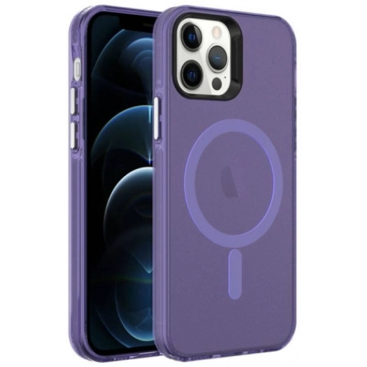 Apple iPhone 12 Pro (6.1) Kılıf Magsafe Şarj Özellikli Buzlu Transparan C-Pro Sert Kapak - Koyu Mor