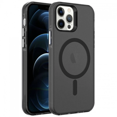 Apple iPhone 12 Pro (6.1) Kılıf Magsafe Şarj Özellikli Buzlu Transparan C-Pro Sert Kapak - Koyu Mor