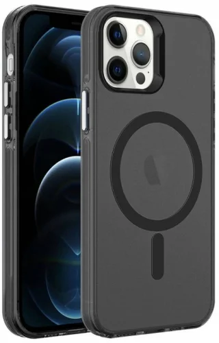 Apple iPhone 12 Pro (6.1) Kılıf Magsafe Şarj Özellikli Buzlu Transparan C-Pro Sert Kapak - Siyah