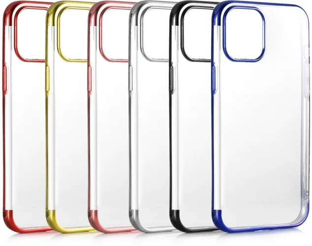 Apple iPhone 12 Pro (6.1) Kılıf Renkli Köşeli Lazer Şeffaf Esnek Silikon - Gold