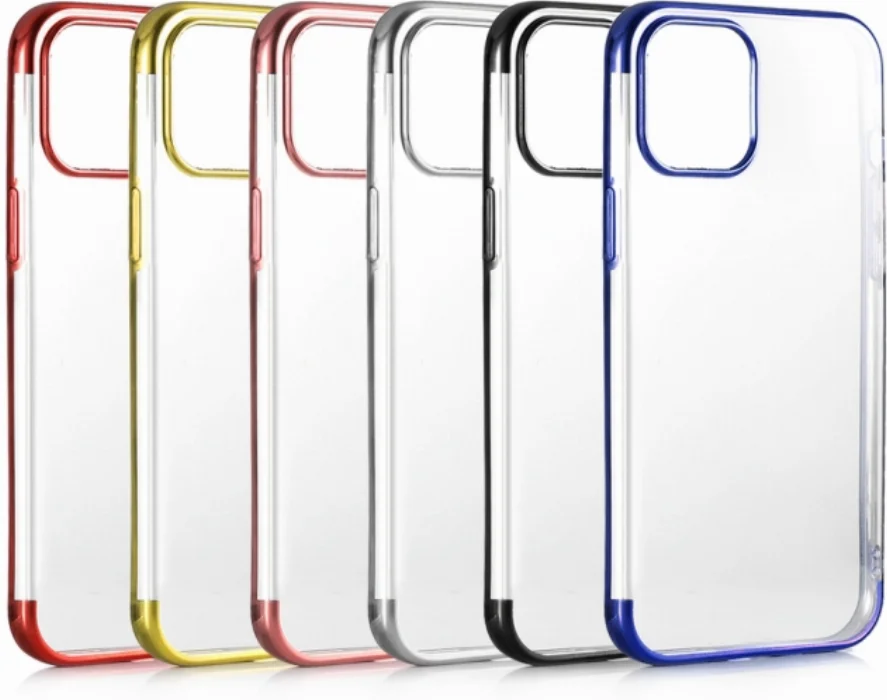 Apple iPhone 12 Pro (6.1) Kılıf Renkli Köşeli Lazer Şeffaf Esnek Silikon - Siyah