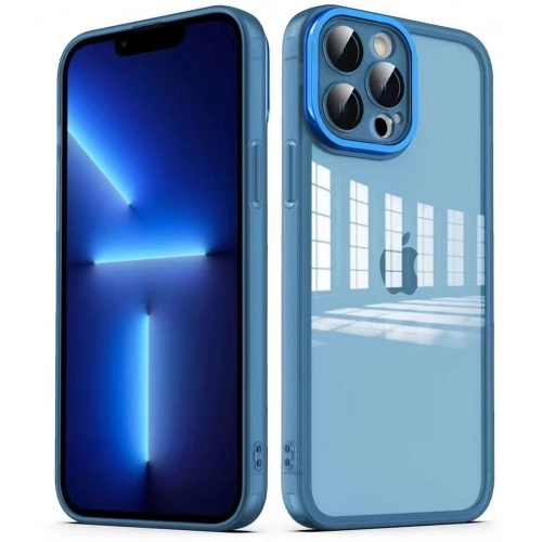 Apple iPhone 12 Pro (6.1) Kılıf Şeffaf Esnek Silikon Kenarları Buzlu Kamera Korumalı Post Kapak - Mavi