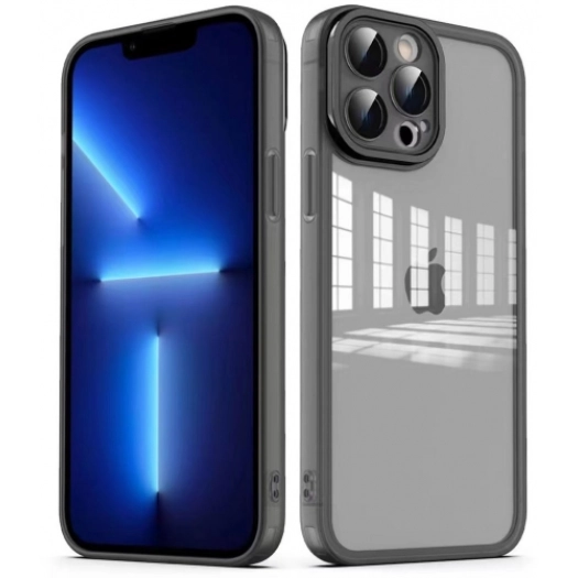 Apple iPhone 12 Pro (6.1) Kılıf Şeffaf Esnek Silikon Kenarları Buzlu Kamera Korumalı Post Kapak - Siyah