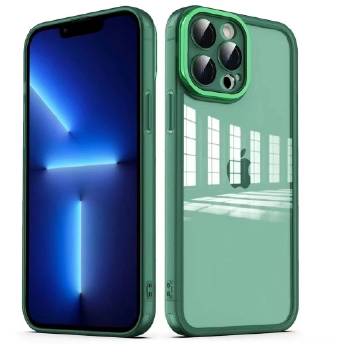 Apple iPhone 12 Pro (6.1) Kılıf Şeffaf Esnek Silikon Kenarları Buzlu Kamera Korumalı Post Kapak - Yeşil