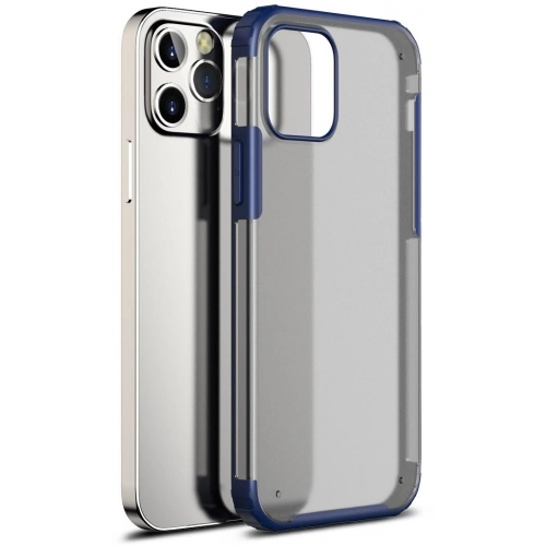 Apple iPhone 12 Pro (6.1) Kılıf Volks Serisi Kenarları Silikon Arkası Şeffaf Sert Kapak - Lacivert