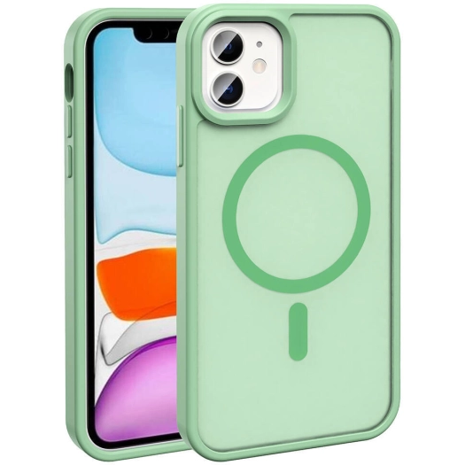 Apple iPhone 12 Pro (6.1) Kılıf Magsafe Şarj Özellikli Renkli Mat Arka Yüzey Sio Kapak - Açık Yeşil