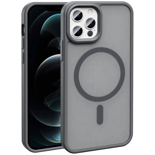 Apple iPhone 12 Pro (6.1) Kılıf Magsafe Şarj Özellikli Renkli Mat Arka Yüzey Sio Kapak - Gri
