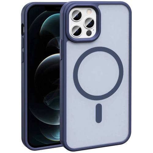 Apple iPhone 12 Pro (6.1) Kılıf Magsafe Şarj Özellikli Renkli Mat Arka Yüzey Sio Kapak - Lacivert