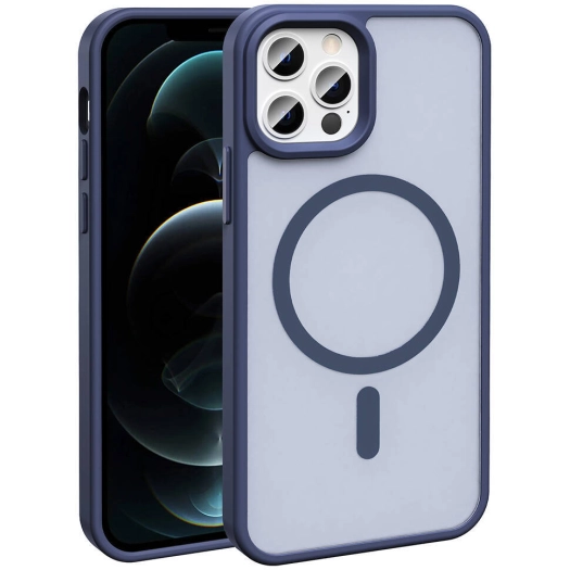 Apple iPhone 12 Pro (6.1) Kılıf Magsafe Şarj Özellikli Renkli Mat Arka Yüzey Sio Kapak - Lacivert