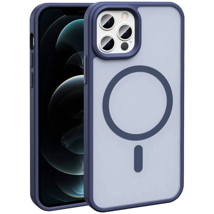 Apple iPhone 12 Pro (6.1) Kılıf Magsafe Şarj Özellikli Renkli Mat Arka Yüzey Sio Kapak - Lacivert