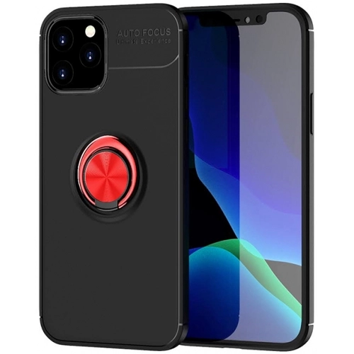 Apple iPhone 12 Pro Max (6.7) Kılıf Renkli Silikon Yüzüklü Standlı Auto Focus Ravel Kapak - Kırmızı - Siyah