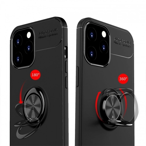 Apple iPhone 12 Pro Max (6.7) Kılıf Renkli Silikon Yüzüklü Standlı Auto Focus Ravel Kapak - Mavi - Siyah