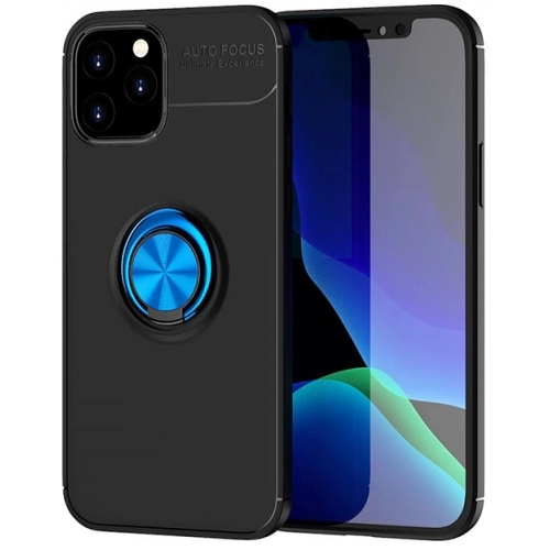 Apple iPhone 12 Pro Max (6.7) Kılıf Renkli Silikon Yüzüklü Standlı Auto Focus Ravel Kapak - Mavi - Siyah