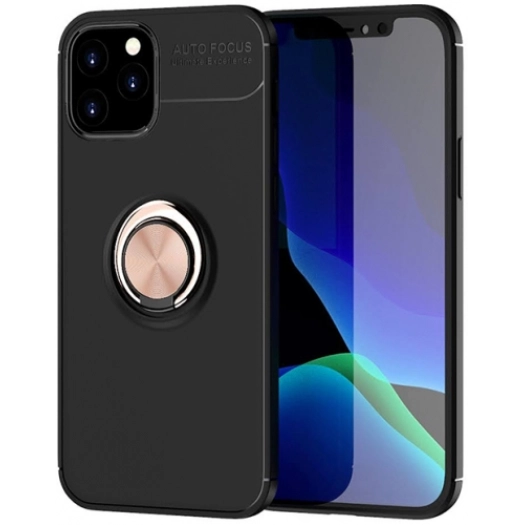 Apple iPhone 12 Pro Max (6.7) Kılıf Renkli Silikon Yüzüklü Standlı Auto Focus Ravel Kapak - Rose Gold