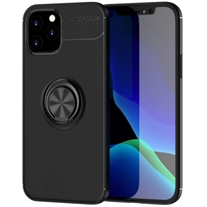 Apple iPhone 12 Pro Max (6.7) Kılıf Renkli Silikon Yüzüklü Standlı Auto Focus Ravel Kapak - Siyah