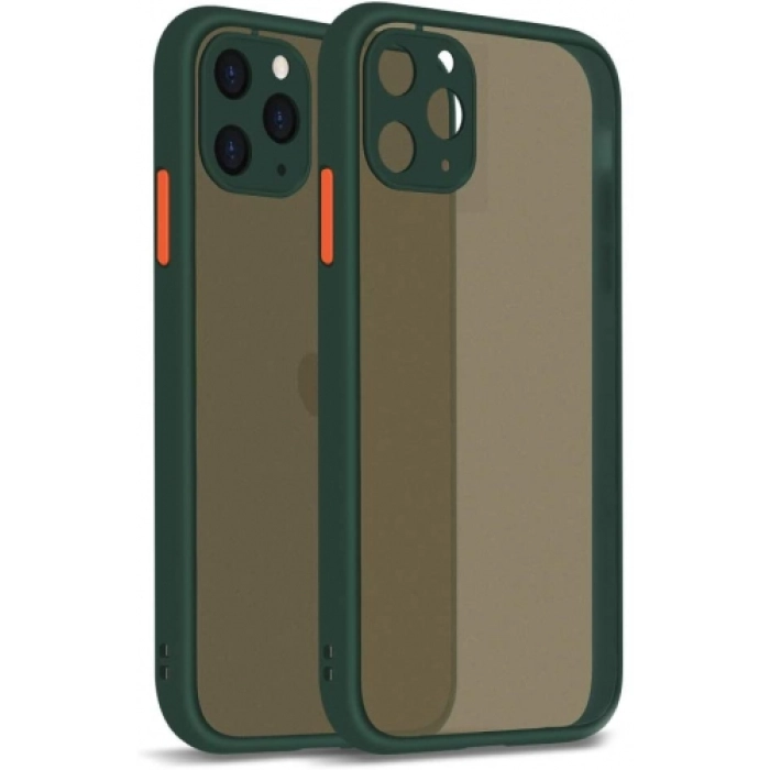 Apple iPhone 12 Pro Max (6.7) Kılıf Kamera Korumalı Arkası Şeffaf Mat Silikon Kapak - Koyu Yeşil