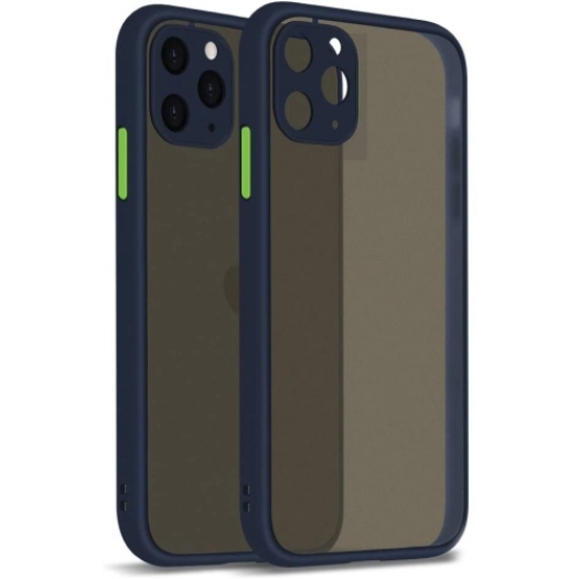 Apple iPhone 12 Pro Max (6.7) Kılıf Kamera Korumalı Arkası Şeffaf Mat Silikon Kapak - Lacivert