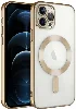 Apple iPhone 12 Pro Max (6.7) Kılıf Kamera Korumalı Şeffaf Magsafe Wireless Şarj Özellikli Demre Kapak - Gold