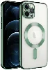Apple iPhone 12 Pro Max (6.7) Kılıf Kamera Korumalı Şeffaf Magsafe Wireless Şarj Özellikli Demre Kapak - Koyu Yeşil