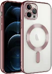Apple iPhone 12 Pro Max (6.7) Kılıf Kamera Korumalı Şeffaf Magsafe Wireless Şarj Özellikli Demre Kapak - Rose Gold