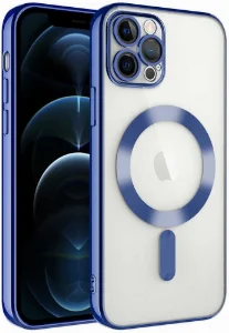 Apple iPhone 12 Pro Max (6.7) Kılıf Kamera Korumalı Şeffaf Magsafe Wireless Şarj Özellikli Demre Kapak - Sierra Mavi