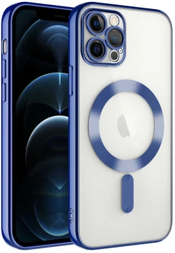 Apple iPhone 12 Pro Max (6.7) Kılıf Kamera Korumalı Şeffaf Magsafe Wireless Şarj Özellikli Demre Kapak - Sierra Mavi