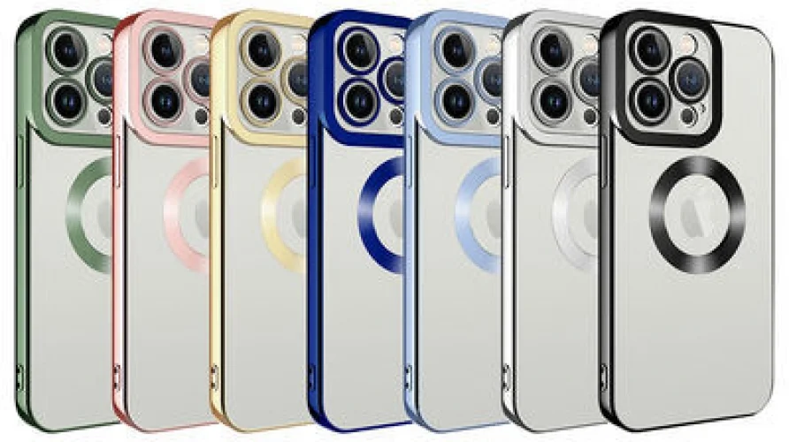 Apple iPhone 12 Pro Max (6.7) Kılıf Kamera Korumalı Silikon Logo Açık Omega Kapak - Gold