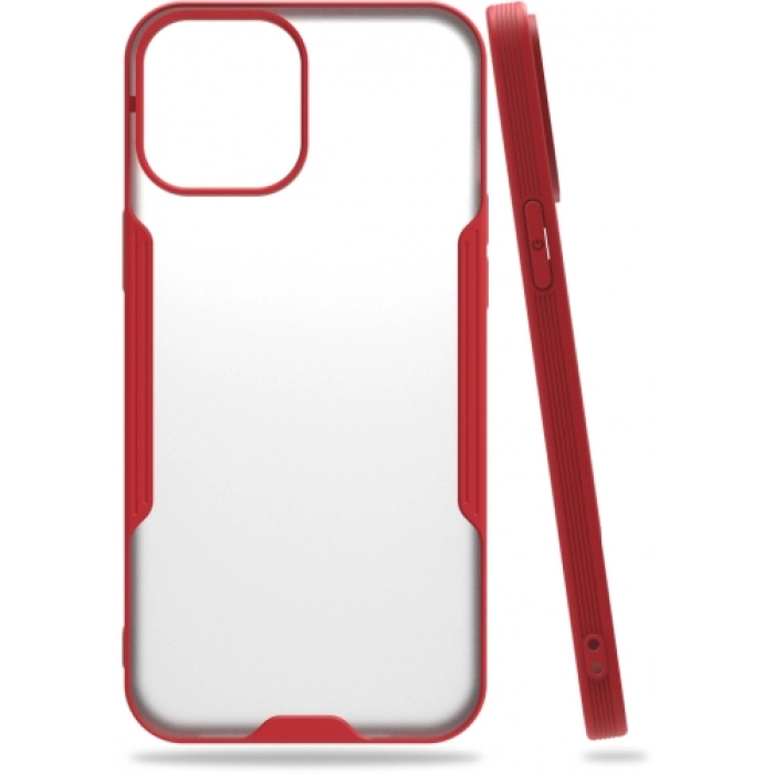 Apple iPhone 12 Pro Max (6.7) Kılıf Renkli Silikon Kamera Lens Korumalı Şeffaf Parfe Kapak - Kırmızı