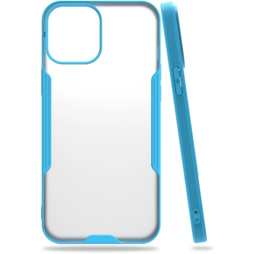 Apple iPhone 12 Pro Max (6.7) Kılıf Renkli Silikon Kamera Lens Korumalı Şeffaf Parfe Kapak - Mavi