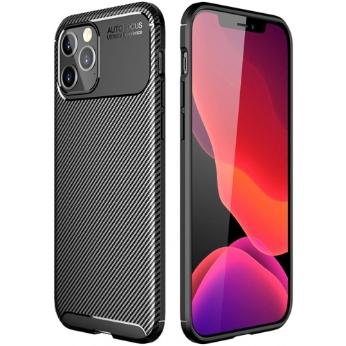 Apple iPhone 12 Pro Max (6.7) Kılıf Silikon Parmak İzi Bırakmayan Karbon Soft Negro Kapak - Siyah